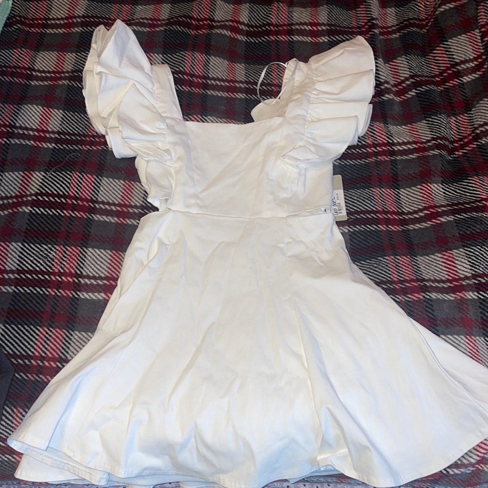 White ruffle shoulder dress